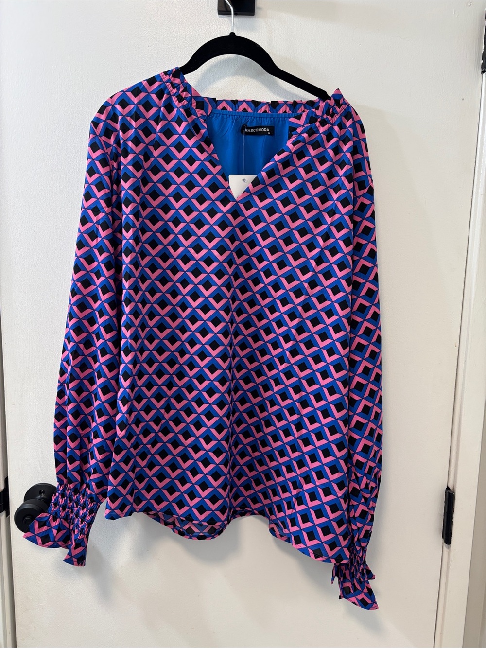 MASCOMODA Pink & Blue Geometric Silk Blouse